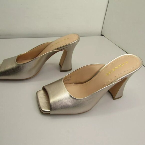 NEW COACH Womens Laurence Metallic Sandal Heeled Open Toe Champagne Size 8.5 - Picture 2 of 9